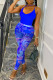 Blue Sexy Print Patchwork Spaghetti Strap Sleeveless Two Pieces