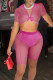 Rose Red Sexy Solid Patchwork See-through Turndown Collar Short Sleeve Two Pieces