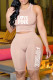 Apricot Fashion Street Print Letter O Neck Sleeveless Two Pieces