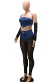 White Sexy Solid Patchwork Zipper Strapless Long Sleeve Two Pieces