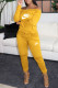 Yellow Fashion Casual Print Letter Off the Shoulder Jumpsuits