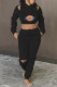 Black Fashion Casual Print Patchwork Hooded Collar Long Sleeve Two Pieces