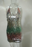 Black Sexy Patchwork Sequins Spaghetti Strap Pencil Skirt Dresses