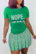 Fluorescent Green Casual Print Patchwork O Neck Short Sleeve Two Pieces