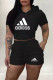 Black Fashion Casual Print Letter Hooded Collar Short Sleeve Two Pieces
