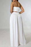 White Sexy Casual Solid Backless Strapless Sleeveless Two Pieces