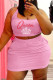 Pink Sexy Casual Letter Hot Drilling Basic U Neck Sleeveless Two Pieces