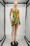 Multicolor Fashion Sexy Print Bandage Hollowed Out Backless Swimwears (Without Paddings)
