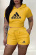 Yellow Fashion Casual Print Letter Hooded Collar Short Sleeve Two Pieces
