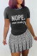 Black Casual Print Patchwork O Neck Short Sleeve Two Pieces