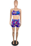 Blue Sexy Casual Letter Print Backless Spaghetti Strap Sleeveless Two Pieces