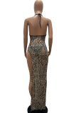 Black Sexy Print See-through Mesh Spaghetti Strap Irregular Dress Dresses