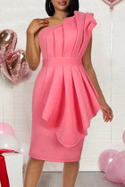Pink Fashion Sexy Solid Split Joint Backless One Shoulder Evening Dress