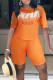 Orange Casual Print Hollowed Out Patchwork O Neck Short Sleeve Two Pieces