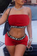 Red Fashion Sexy Letter Patchwork Strapless Sleeveless Two Pieces