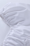 White Sexy Solid Patchwork Frenulum Fold V Neck Tops