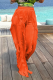 Tangerine Red Casual Solid Tassel Loose Mid Waist Wide Leg Solid Color Bottoms