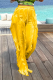 Yellow Casual Solid Tassel Loose Mid Waist Wide Leg Solid Color Bottoms