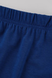 Blue Fashion Casual Letter Hot Drilling Asymmetrical Oblique Collar Two Pieces