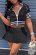 Black Sportswear Solid Patchwork Zipper Collar Short Sleeve Two Pieces