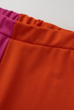 Orange Fashion Casual Solid Patchwork Turndown Collar Long Sleeve Two Pieces