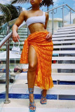 Orange Casual Solid Patchwork Fold Mid Waist Straight Solid Color Bottoms