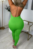 Coffee Fashion Sexy Solid Backless Halter Skinny Jumpsuits