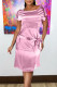 Pink Casual Solid Patchwork O Neck One Step Skirt Dresses