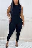 Black Fashion Casual Daily Solid Pullovers Vests O Neck Sleeveless Two Pieces