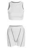 Grey Fashion Casual Solid Basic O Neck Sleeveless Two Pieces