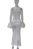 Cream White Sexy Solid Hollowed Out Patchwork Swimwears Cover Up