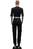 Black Sexy Print Letter O Neck T-Shirts