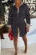 Black Casual Print Patchwork Buckle Turndown Collar Shirt Dress Dresses