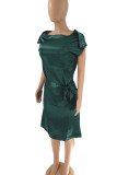 Pink Casual Solid Patchwork O Neck One Step Skirt Dresses