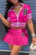 Rose Red Fashion Street Print Letter Short Sleeve Two Pieces