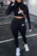Black Fashion Casual Print Letter O Neck Long Sleeve Two Pieces