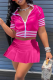 Rose Red Sportswear Solid Patchwork Zipper Collar Short Sleeve Two Pieces