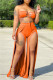 Orange Fashion Sexy Solid Bandage Patchwork Backless Strapless Sleeveless Two Pieces