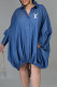 Blue Fashion Casual Print Letter Turndown Collar Shirt Dress Dresses