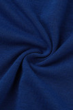 Blue Fashion Casual Letter Hot Drilling Asymmetrical Oblique Collar Two Pieces