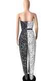 Black Sexy Print Patchwork With Belt Strapless Straight Jumpsuits