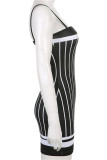 Black Fashion Sexy Striped Print Backless Spaghetti Strap Sleeveless Dress Dresses