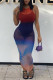Colour Fashion Sexy Gradual Change Print See-through O Neck Sleeveless Dress