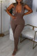 Coffee Fashion Sexy Solid Backless Halter Skinny Jumpsuits