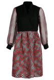 Red Fashion Casual Print Patchwork V Neck Long Sleeve Dresses