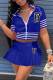 Blue Fashion Street Print Letter Short Sleeve Two Pieces