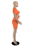 Orange Sexy Casual Solid Bandage Hollowed Out O Neck Skinny Romper