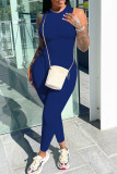 White Fashion Casual Solid Basic O Neck Skinny Jumpsuits
