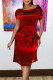 Burgundy Casual Solid Patchwork O Neck One Step Skirt Dresses