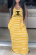 Yellow Fashion Casual Striped Letter Spaghetti Strap A Line Dresses